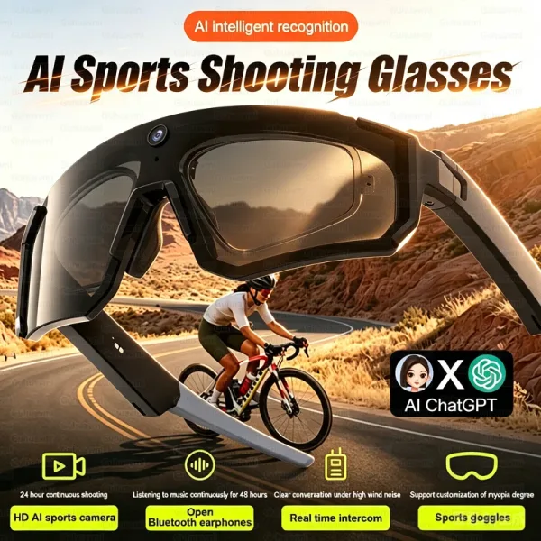 2026 New AI Smart Sports shooting&recording Glasses Camera HD Anti-shake Bicycle Riding Shooting