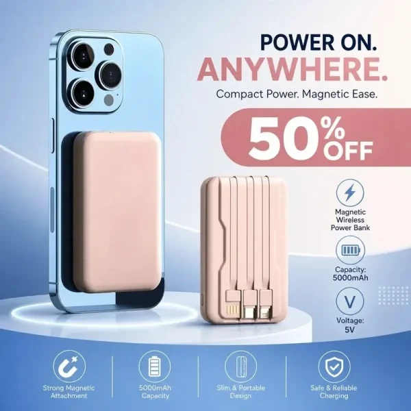 Gadgets: 5V Power Bank for Wireless Charging Magnetic Suction Portable Fast Charging Power Bank with Built-in