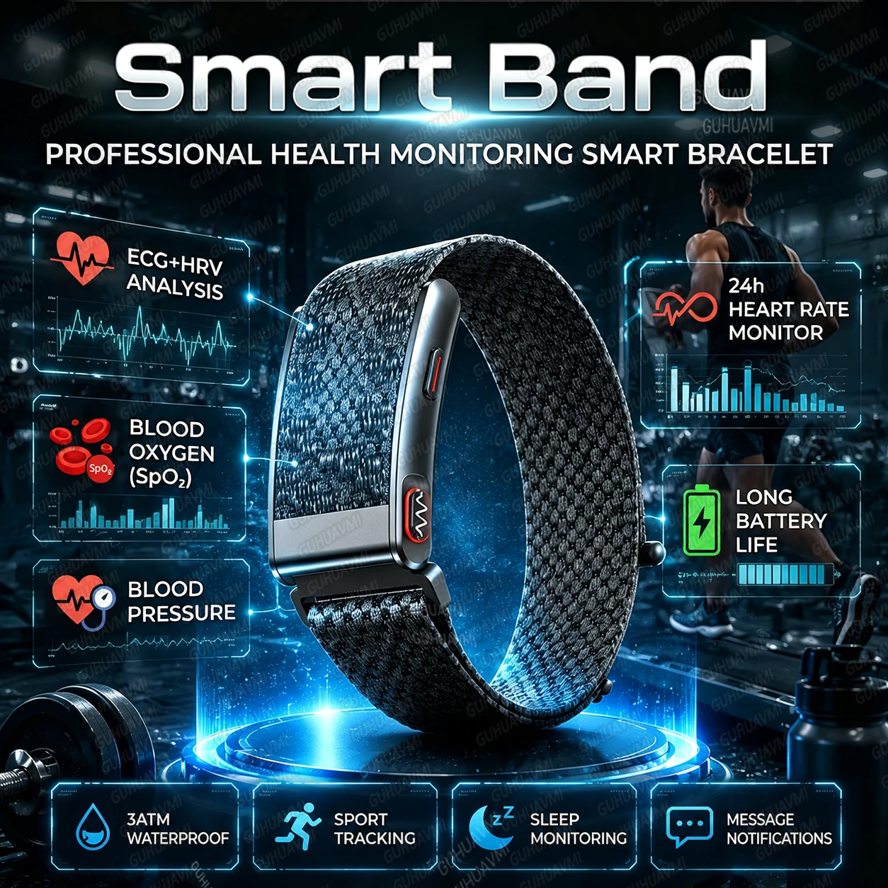 2026 New Screenless Fitness Tracker Health Smart Band ECG+PPG Uric Acid Blood Oxygen Body analysis Smart Bracelet For Men