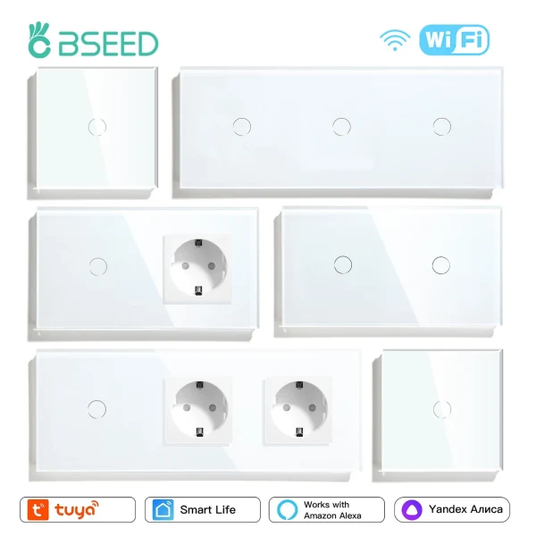 Smart Home: BSEED Wifi Smart Touch Switches Wall Light Switches Tuya Smart Life App Control Plus Sockets EU