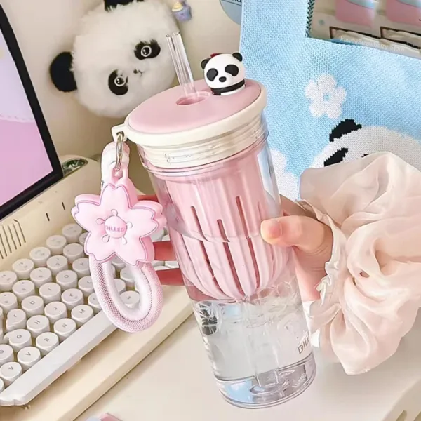 Sport: Kawaii Water Bottle With Filter Cute Sakura And Panda Tritan Sport Coffee Tea Juice Cup Gym Bottle