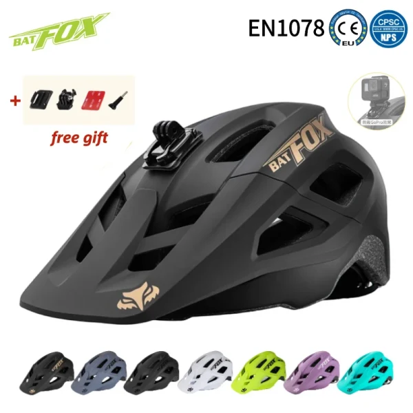 Sport: BATFOX Mountain Bike Helmet Can install a sports camera Electric Cycling Gear Safety Cap Men Women