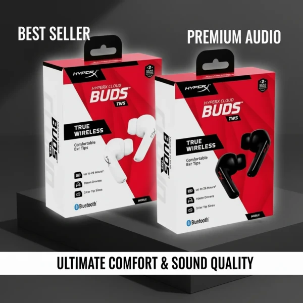 HyperX Cloud Buds TWS True Wireless Earbuds - 26H Playtime Waterproof Drivers Touch Control