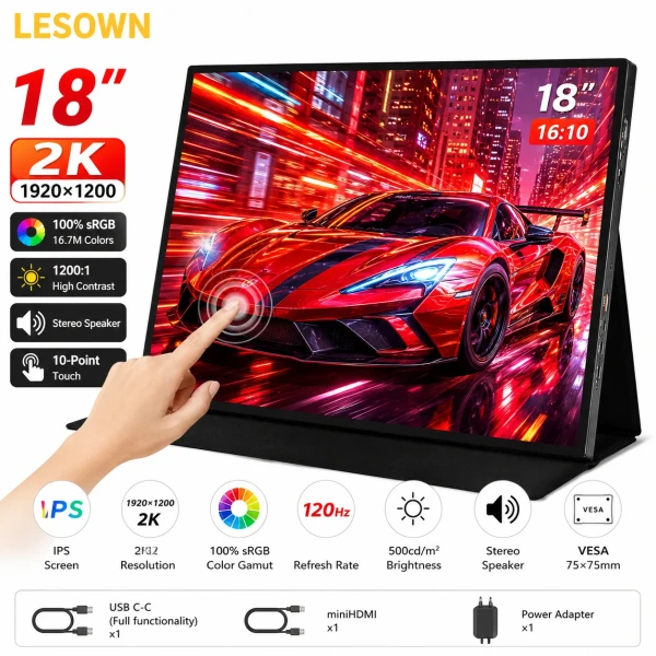 LESOWN 18" 2K Second Touch Monitor Portable Display Plug & Play External Panel for Steam Deck