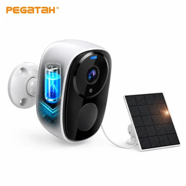 Smart Home: PEGATAH 2K Battery Camera Outdoor Solar Cam AI Motion Detection Spotlight Siren Alarm Cam Talk for