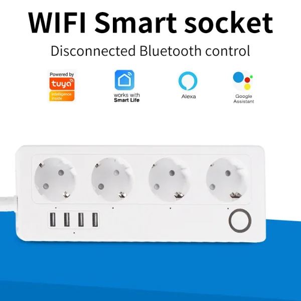 Smart Home: SIXWGH Tuya Smart Extension Cord Socket WiFi EU Plug Outlet Power Monitoring Timming 4 USB Charging