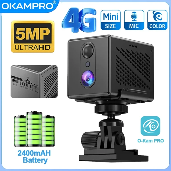 Smart Home: OKAM PRO 4G HD 5MP Wifi Camera Mini Wireless Surveillance Camera Battery Powered PIR Human Detection