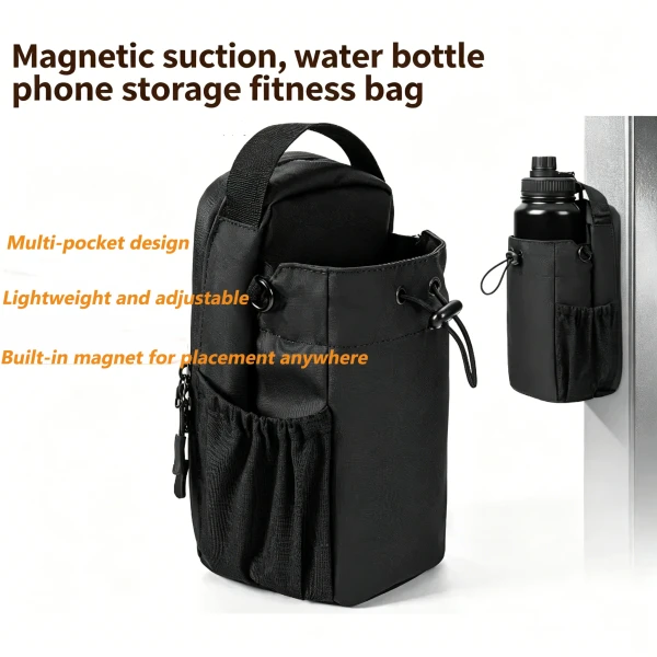 Sport: Magnetic Gym Bottle Bag Water Bottle Holder Fitness Accessory Hands Free Storage Bag For Gym Workout