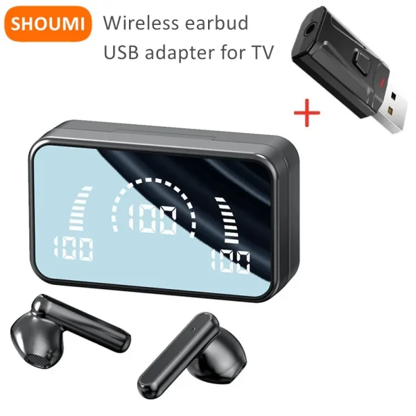 Wireless Tv Earbud Tws Bluetooth Headset with USB Adaptor 9D Stereo Earphone CVC Noise Cancelling