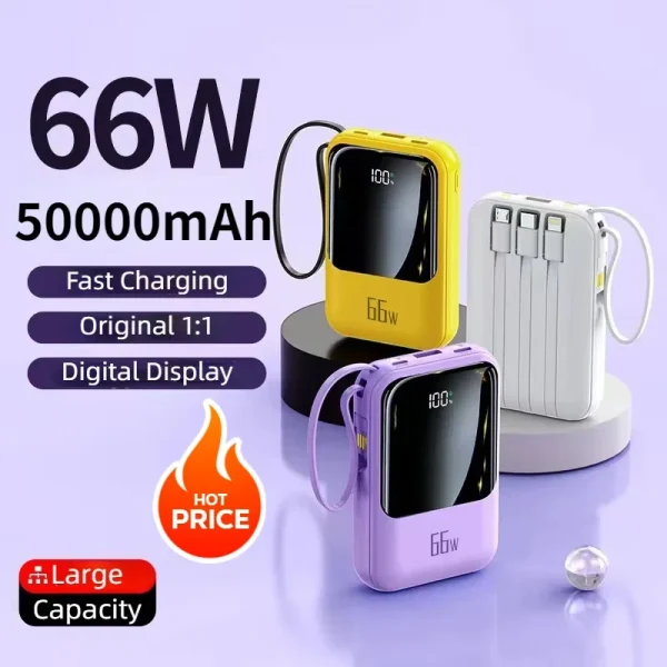 Electronics: 2026 New Portable Power Bank Fast Charging with 4 Cable External Battery Charger Cases for iPhone