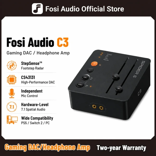 Fosi Audio C3 Gaming DAC Amp Footstep Enhancement Headphone Amplifier for PC PS5 Gamer USB Sound