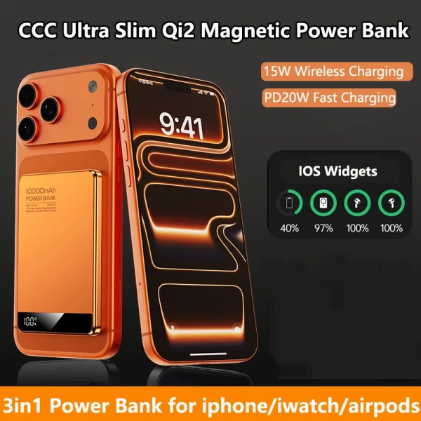Electronics: Qi2 3 in 1 Power Bank for Magsafe Magnetic Wireless 20W Fast Charging Portable Battery Charger For