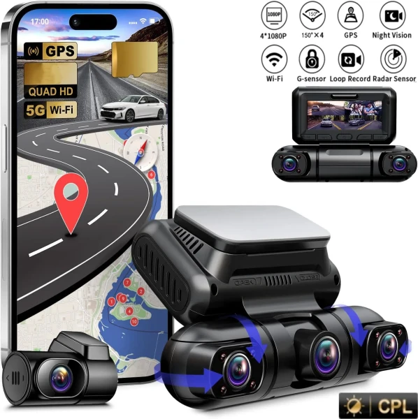 360°Panorama Dash Cam 4 Channel Front/Back/Left/Right 4*1080P Camers 5G Infrared Light Night Vision