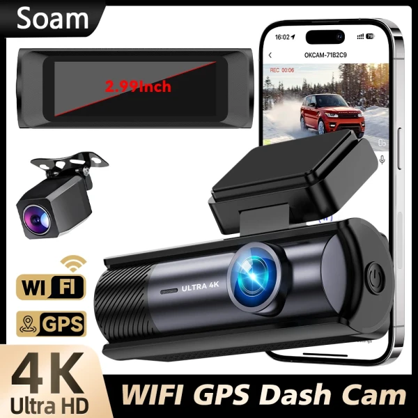4K Front+1080P Rear Mirror,2.99Inch Dash Cam, Buit-in WIFI, Super Night Vision, Loop Recording