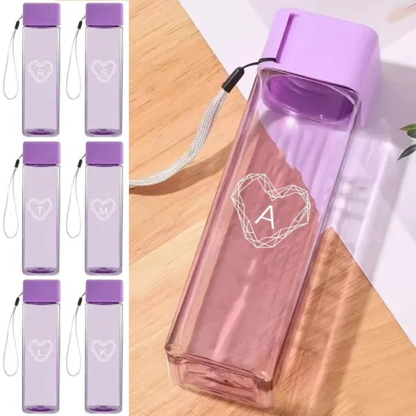 Cuadrado botella de agua de plástico Leakproof Copa de bebida portátil con escalinata para deportes