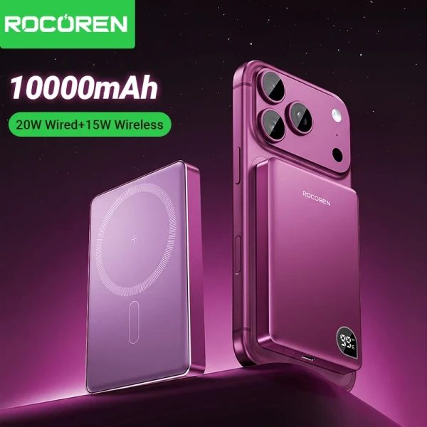 &Eacute;lectronique: Rocoren Magnétique PowerBank Chargement rapide Power Bank Chargeur sans fil portable batterie