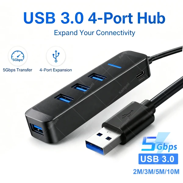 Gadgets: 3M 5M 10M USB 3.0 Extendeur Transmission haute vitesse Station d'accueil 4 ports Hub multi port Type