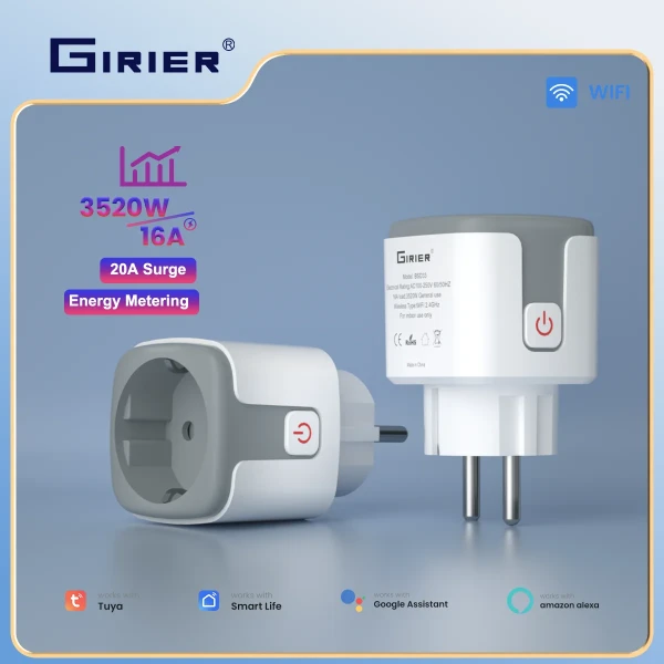 GIRIER Tuya WiFi Smart Power Plug 16A mit Energieüberwachung unterstützt APP Remote