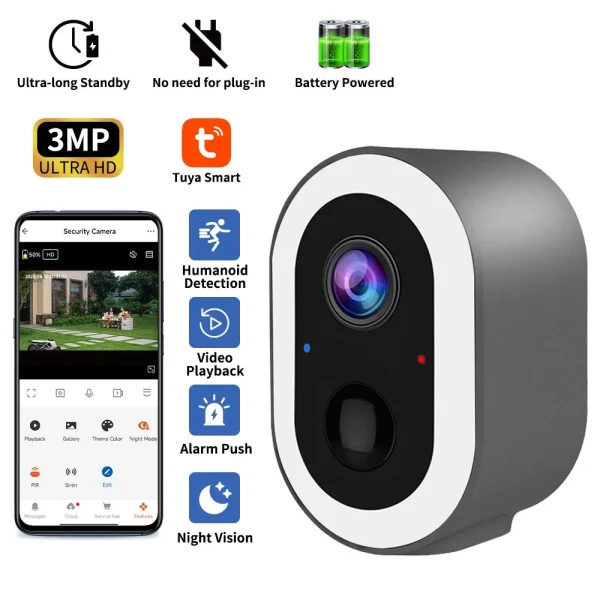 Hogar Inteligente: 3MP Tuya Smart Life Battery Powered Outdoor WIFI Vigilancia Seguridad PIR Motion Detection Cámara