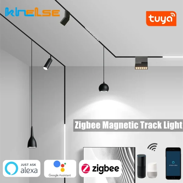 Hogar Inteligente: Zigbee Smart Magnetic Track Lamp Tuya WiFi Dimmable LED colgante luz inteligente altavoz control