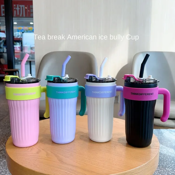 Sport: Handle Cup 316 Stainless Steel Insulated CupIce Cream Cup Thermal Straw Cup Water Bottle Mugs Vacuum