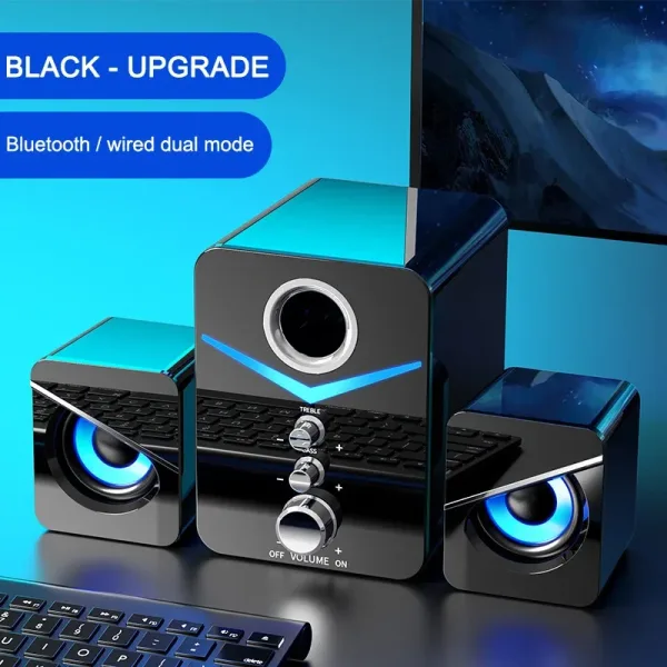 Black Upgrade Bluetooth Wired Dual Mode Surround Bass Stereo Sound Speaker for Desktop Laptop TV