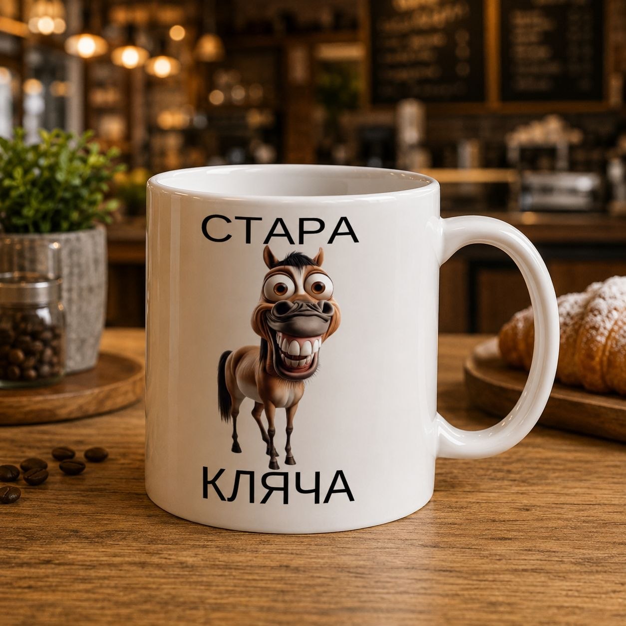 Чашка біла глянцева " Стара кляча" 330 мл., клас PREMIUM +