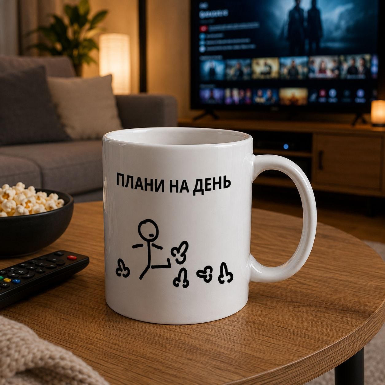 Чашка біла глянцева " Плани на день" 330 мл., клас PREMIUM +