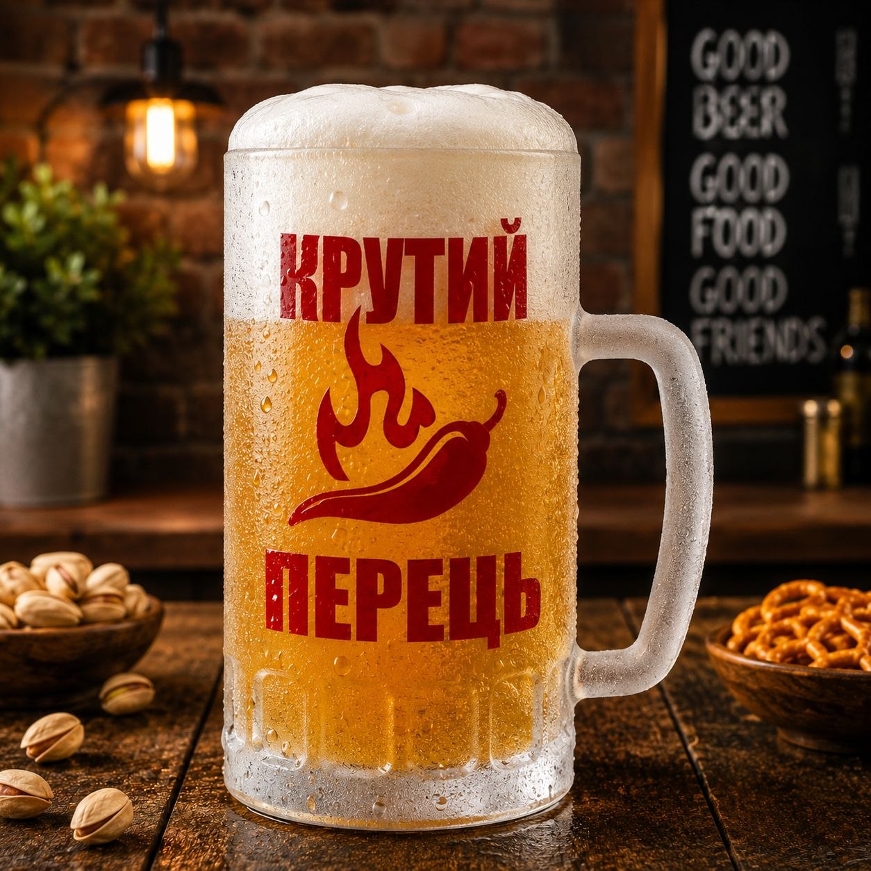 Пивний келих "Крутий перець" скляний матовий 570 мл.