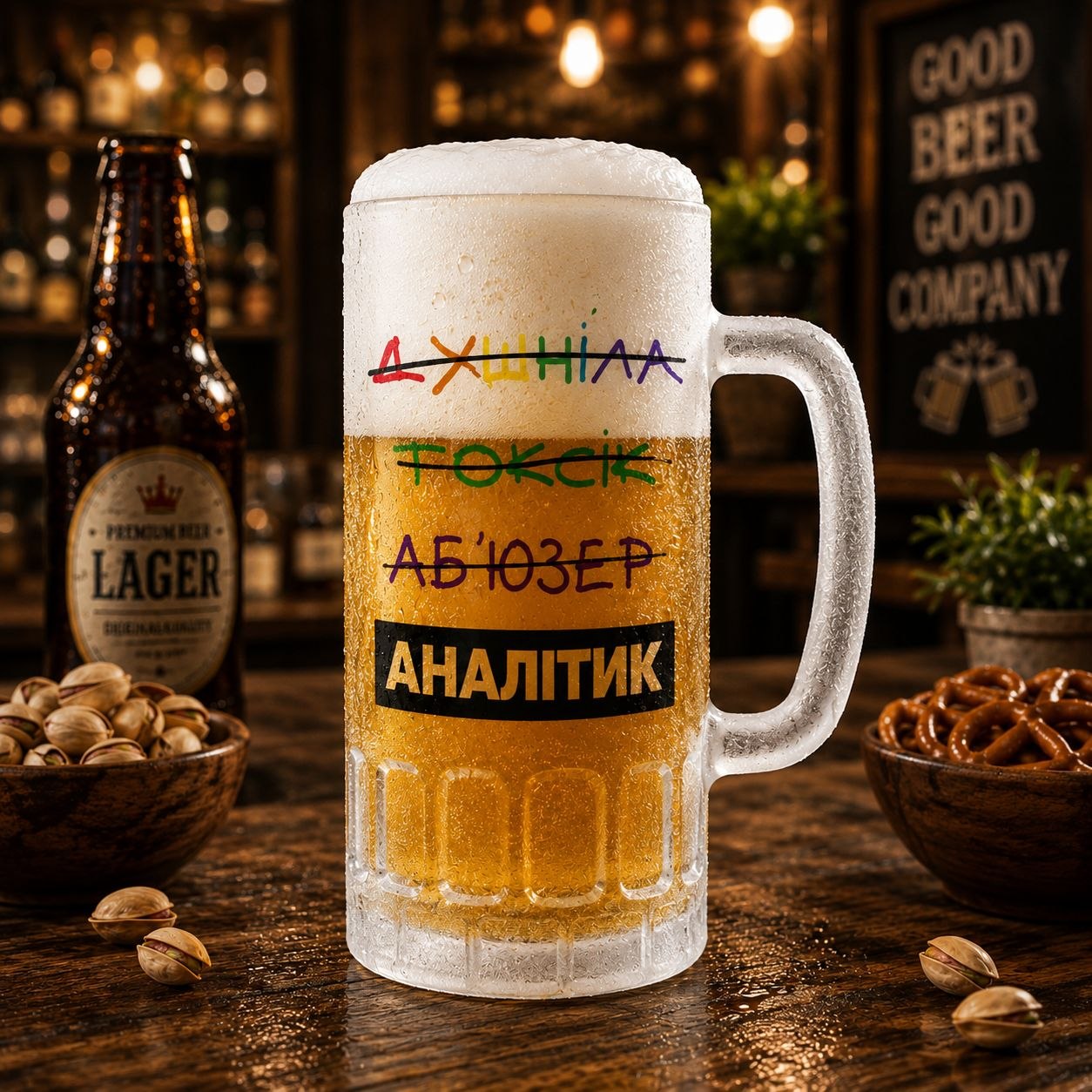 Пивний келих "Аналітик" скляний матовий 570 мл.