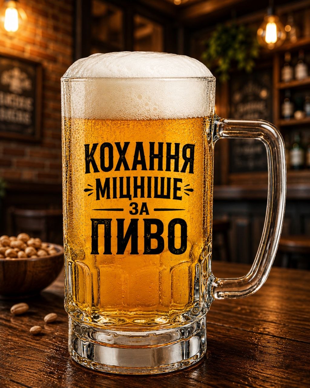 Пивний келих "Кохання міцніше за пиво" скляний прозорий 570 мл.