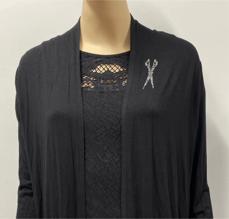 Stylist mid Length cardigan with scissor rhinestone