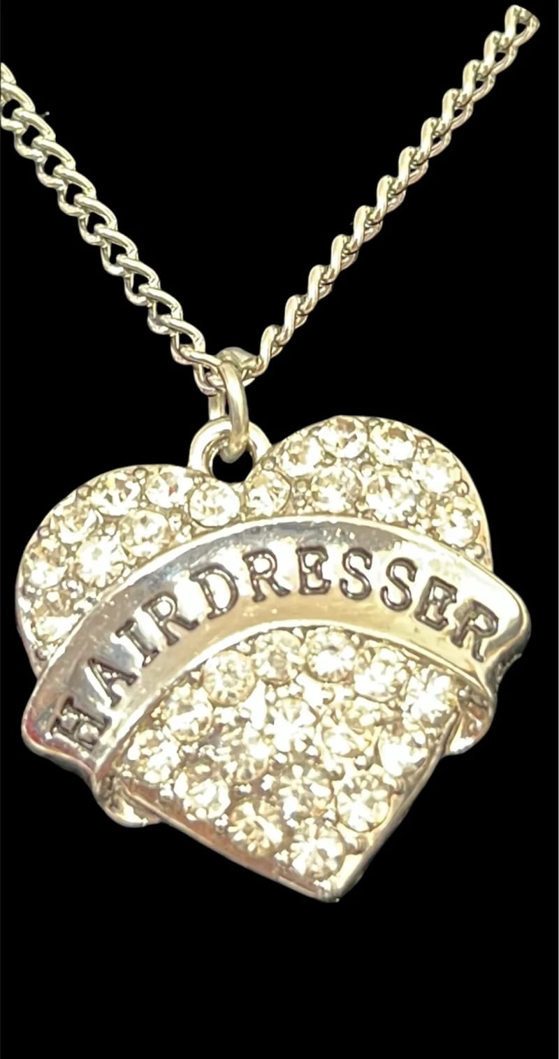 Hair dressers rhinestone heart necklace