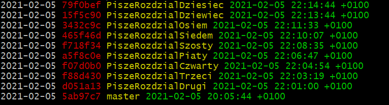 Jak uzyskać w gicie datę utworzenia gałęzi (branchu) - w kolorze