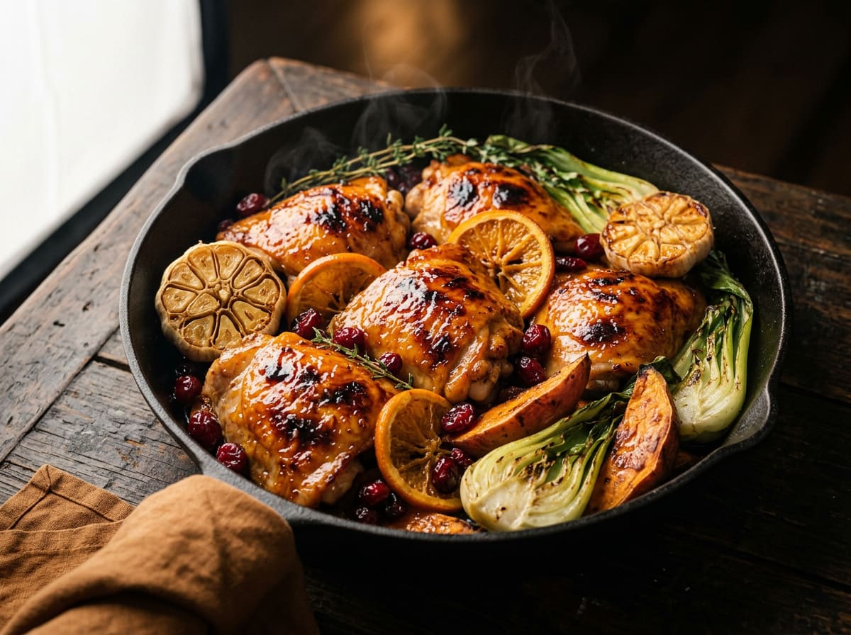 Baked Chicken Thighs with Orange, Cranberry & Garlic
