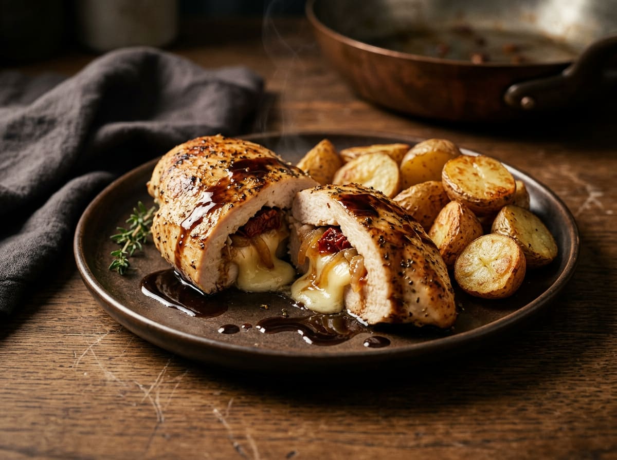Brie, Sun-Dried Tomato & Caramelized Onion Stuffed Chicken