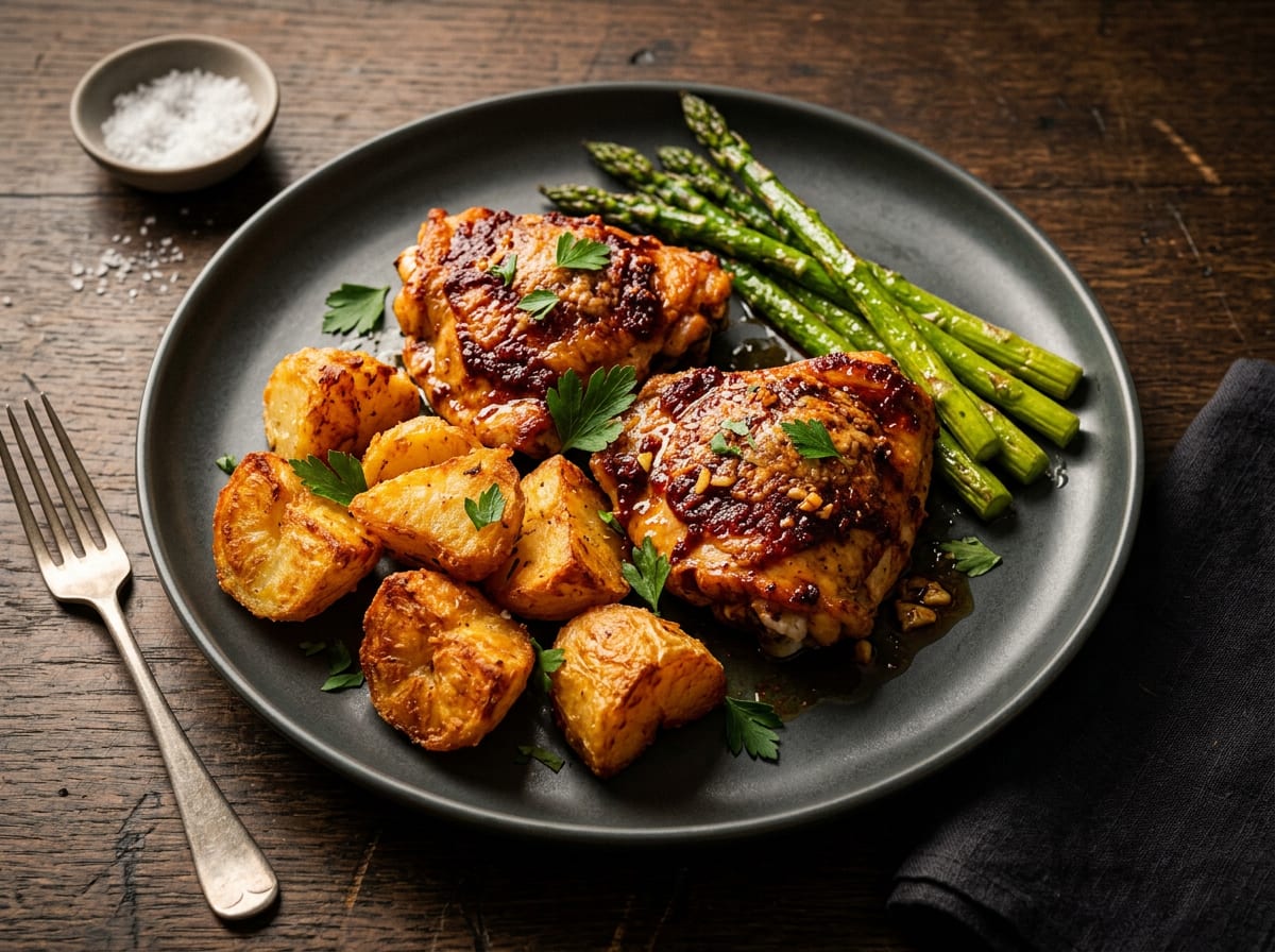 Garlic Parmesan Chicken with Ultimate Crispy Roast Potatoes