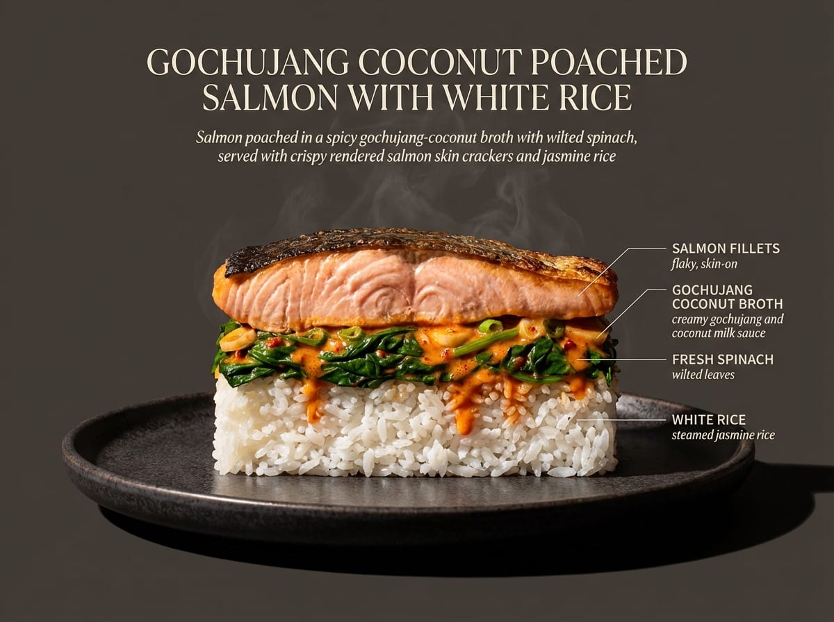 Gochujang Coconut Poached Salmon with White Rice