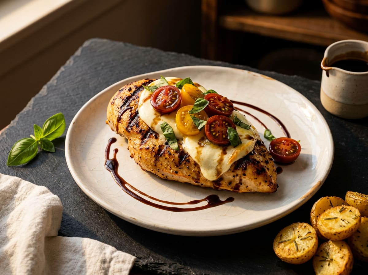 Grilled Caprese Chicken with Roasted Potatoes
