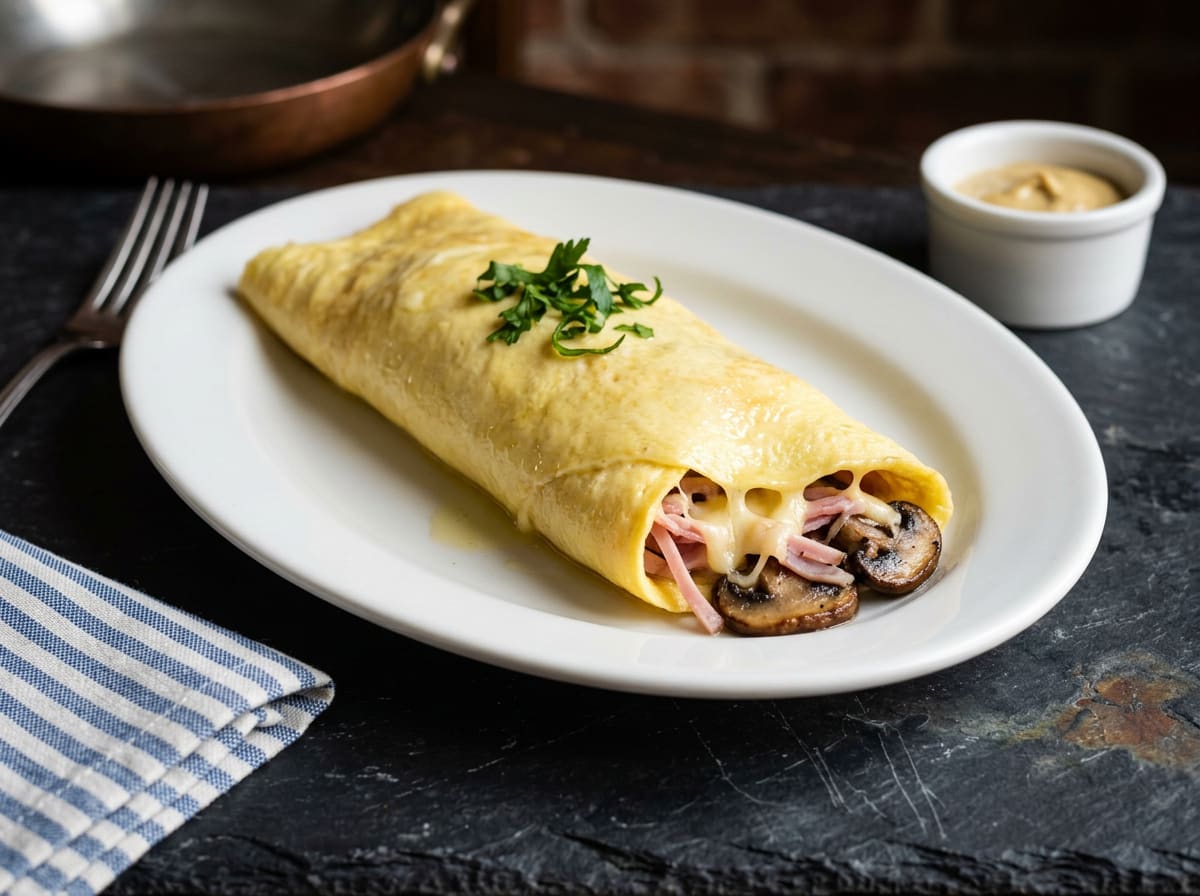 Ham, Gruyère, and Mushroom Omelette