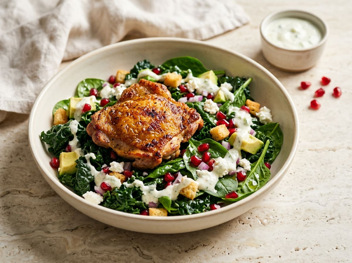 Crispy Chicken & Kale Salad with Tzatziki Dressing