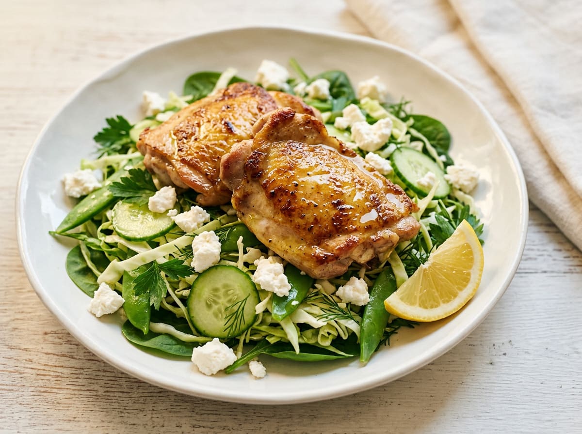 Greek Chicken Thighs with Feta Slaw