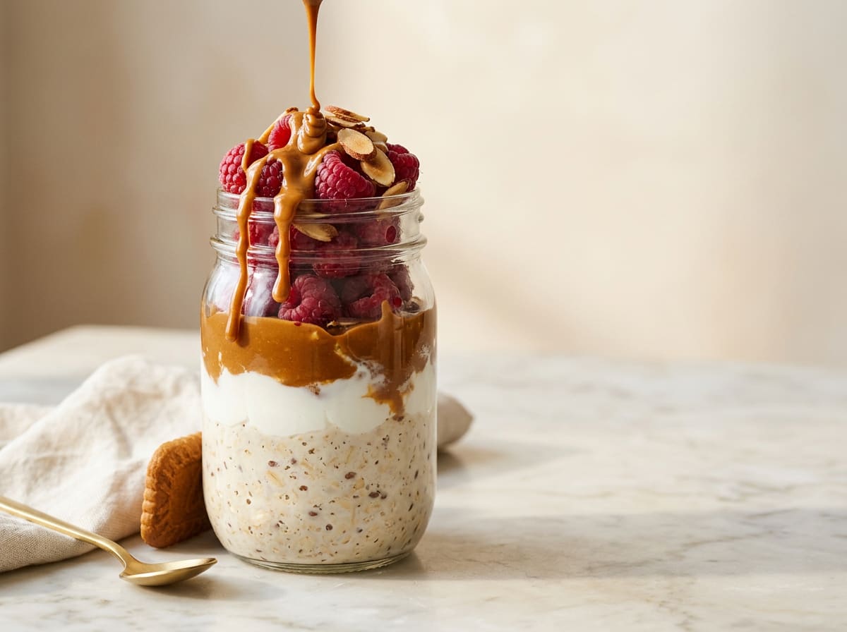 Healthier Biscoff & Raspberry Overnight Oats