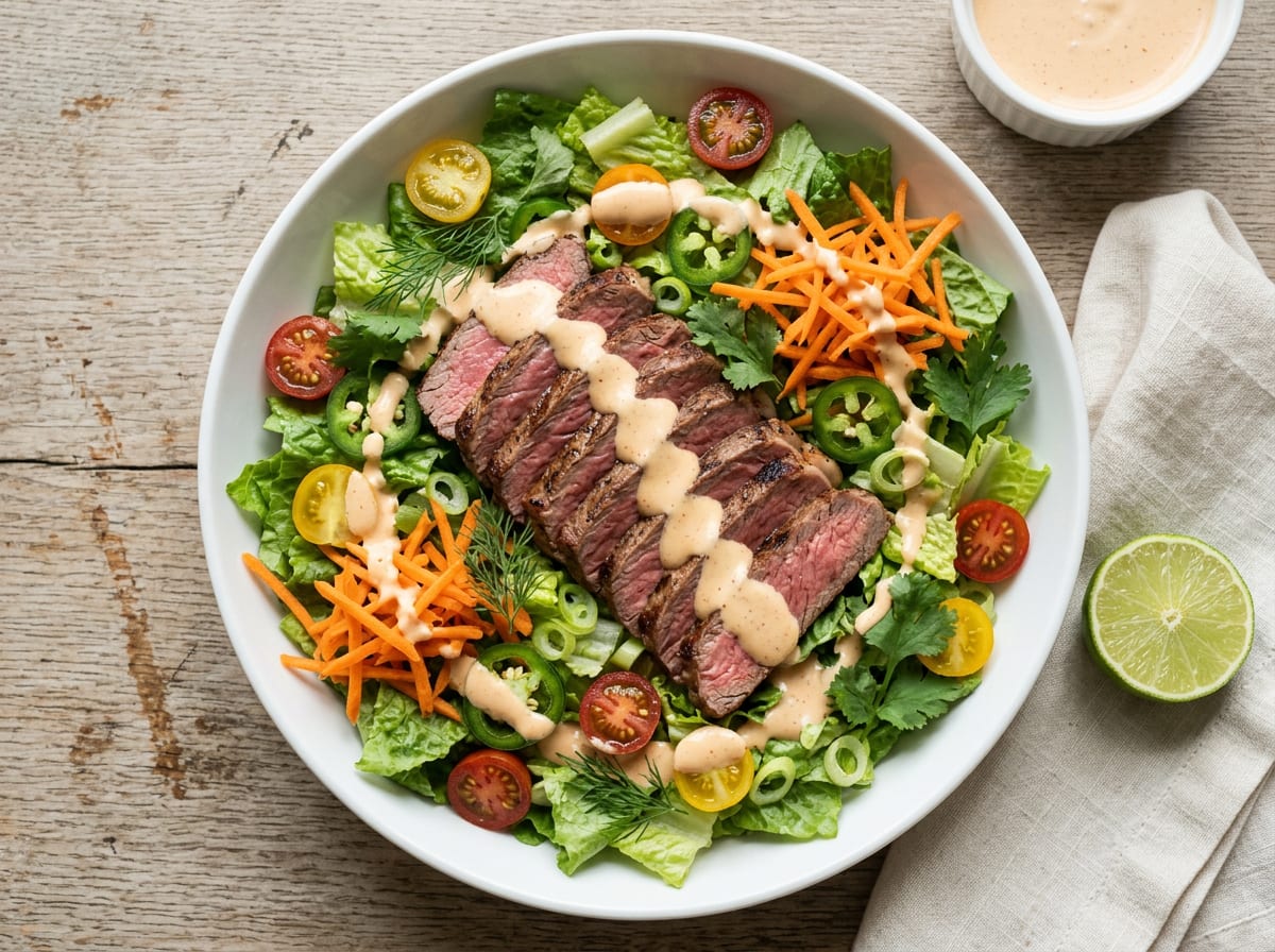 Loaded Steak Salad with Buffalo Yogurt Dressing