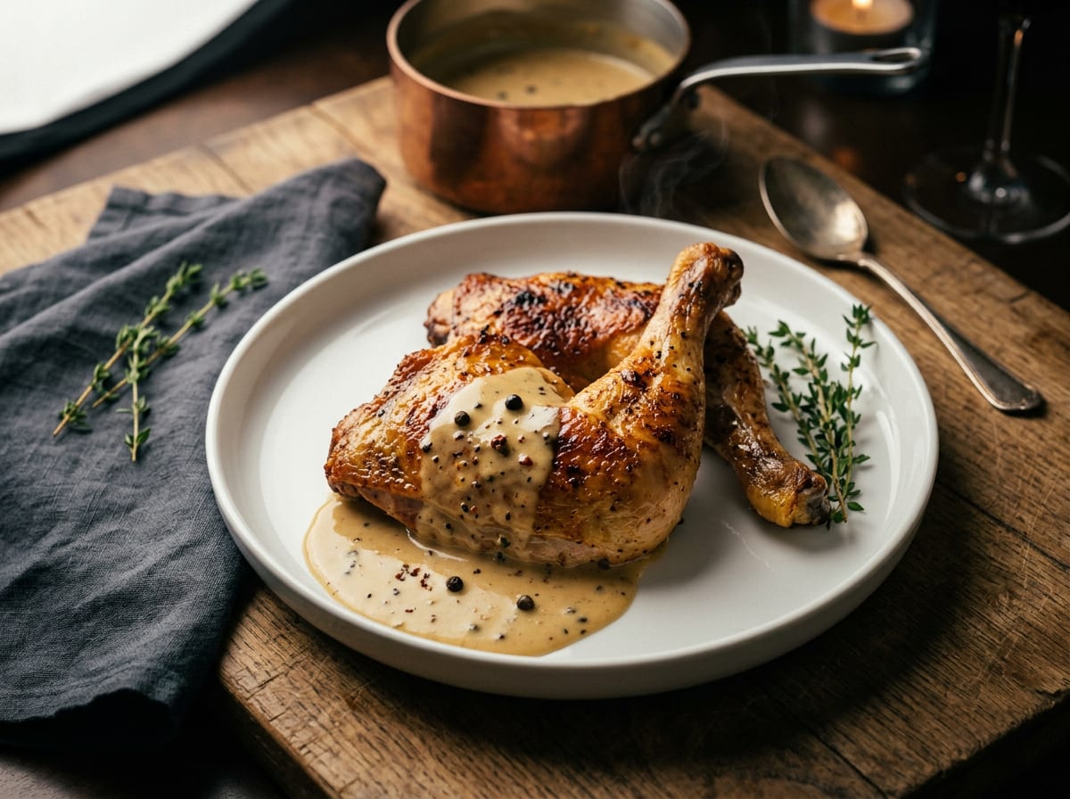 Poulet et Frites with Peppercorn Cream Sauce
