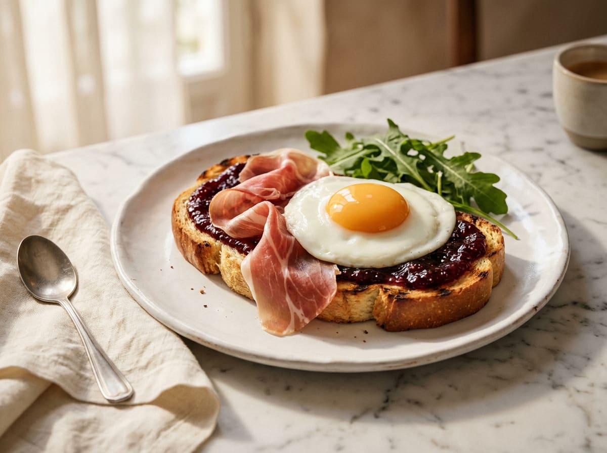 Prosciutto, Fig Jam, and Sunny-Side-Up Egg Toast