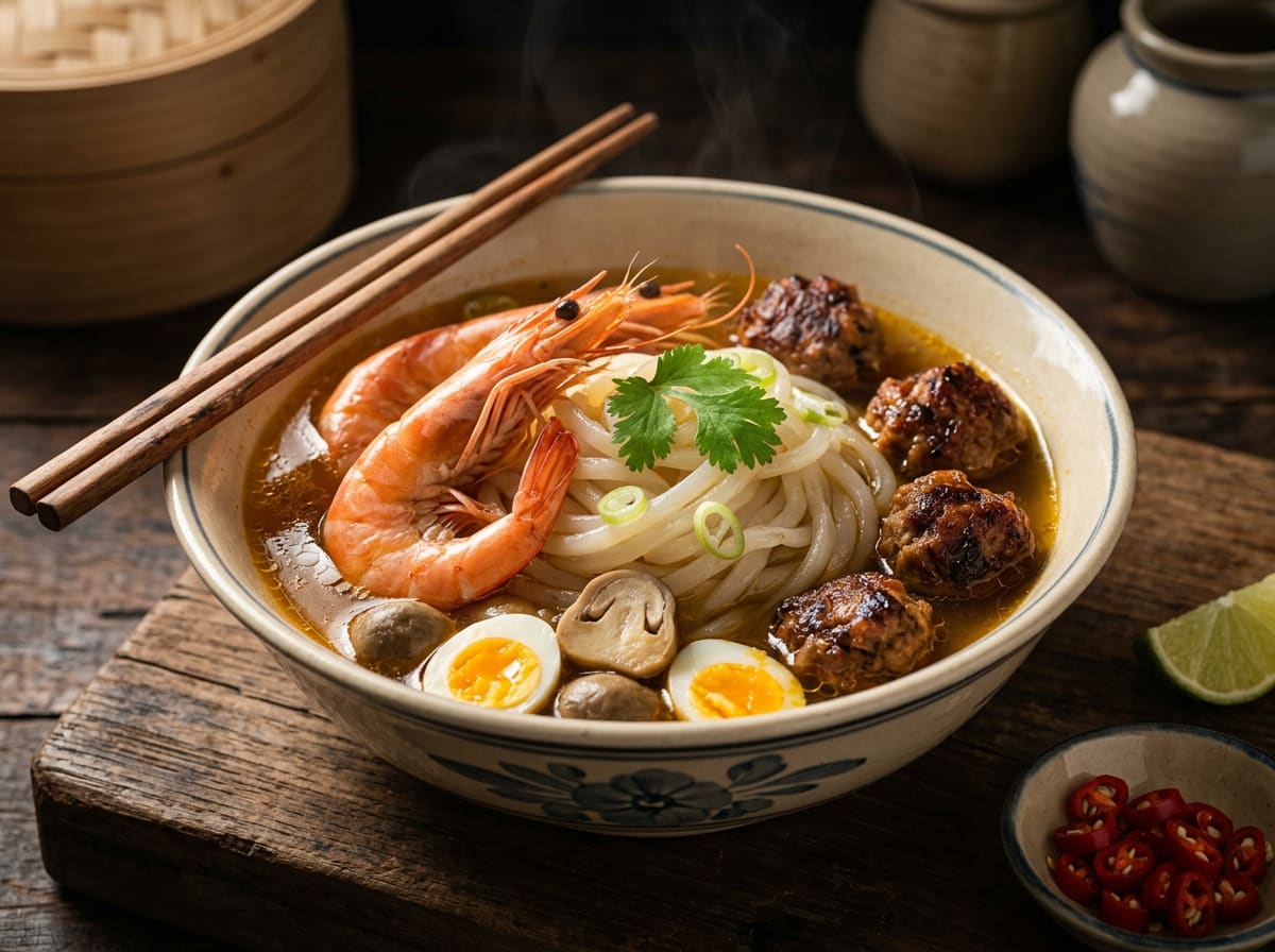 Vietnamese Shrimp & Pork Meatball Noodle Soup (Bánh Canh)