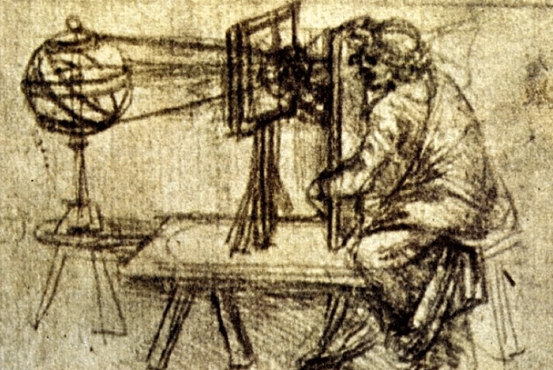 Leonardo da Vinci's camera obscura sketch, Codex Atlanticus, 1515
