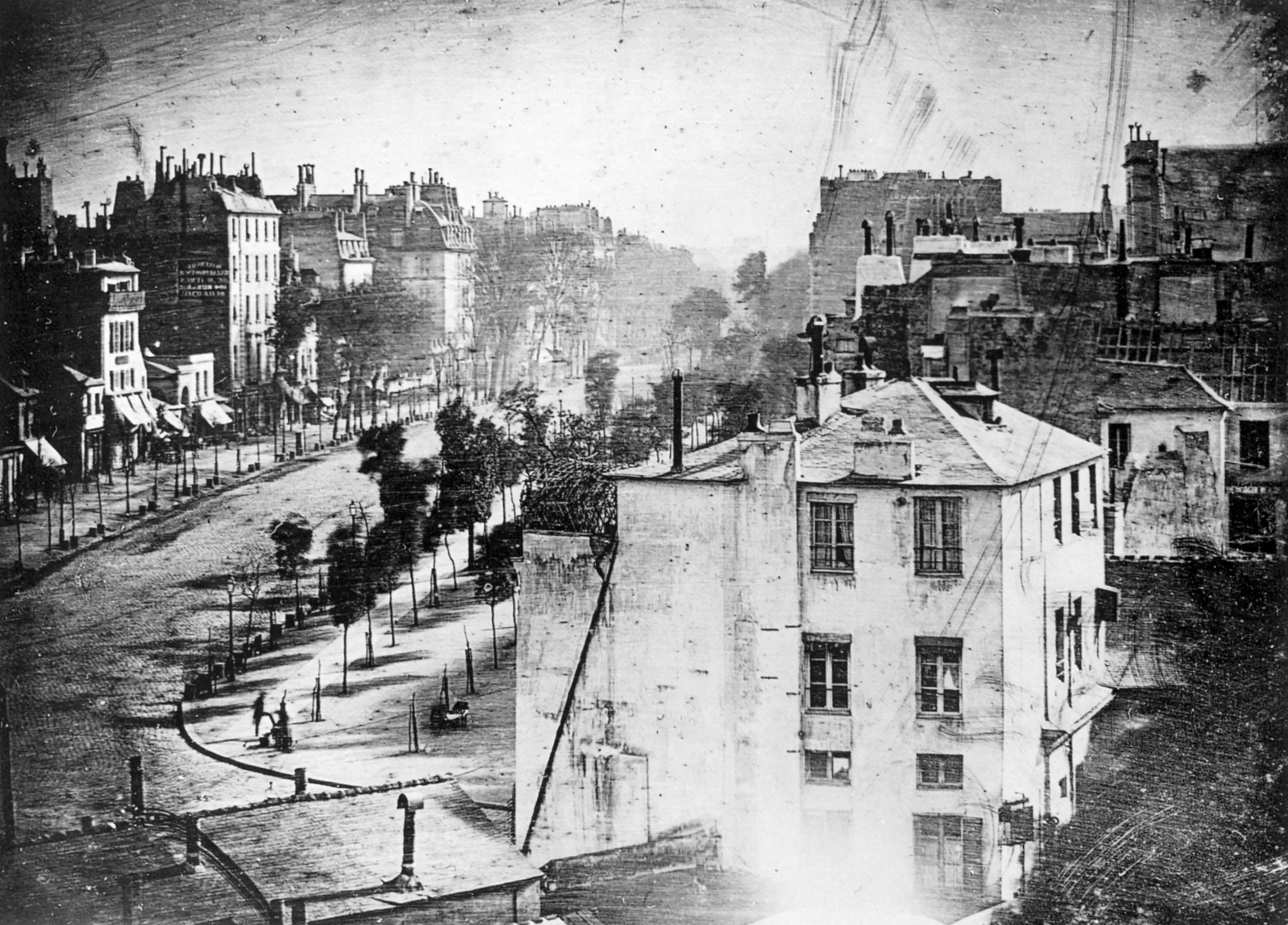 Daguerre's Boulevard du Temple, first photograph of a person, 1838