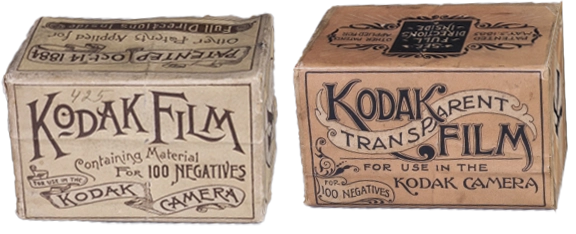 Original boxes of Kodak roll film from 1888 and 1889